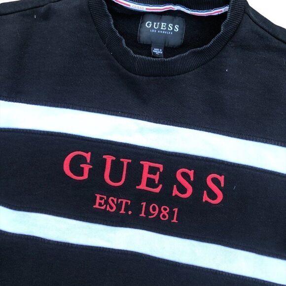 STRIPED Guess Shirt Crewneck XL Black - Picture 3 of 6